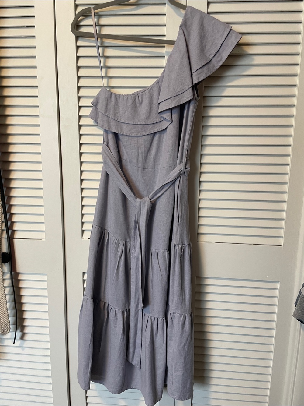 Nicole Miller One-Shoulder Tiered Midi Dress with Waist Tie